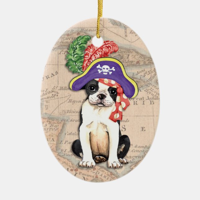 Boston Terrier Pirate Keramik Ornament (Vorne)