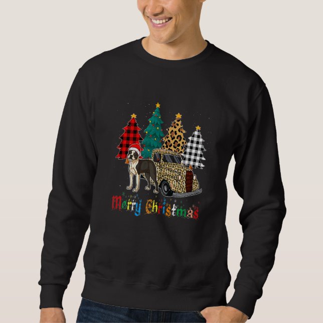Boston Terrier plaid leopard xmas tree holiday   Sweatshirt (Vorderseite)