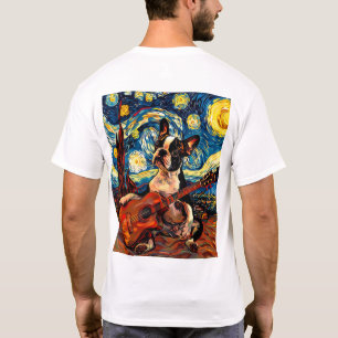 Boston Terrier Playing Guitar Niedlich Dog Music L T-Shirt