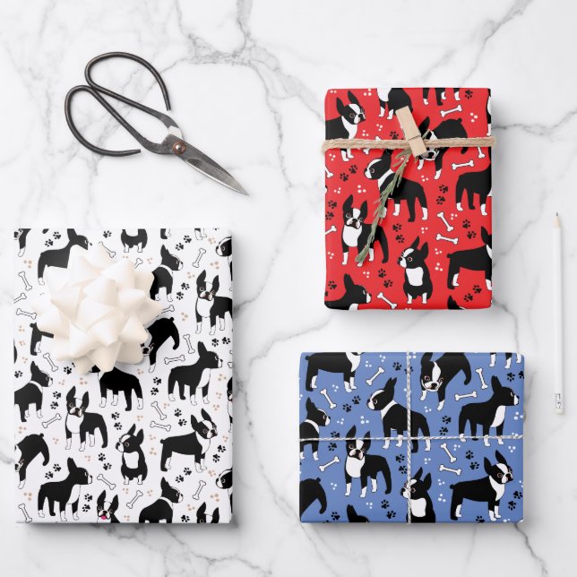 Boston Terrier Playtime Cute Dogs Geschenkpapier Set (Vorderseite)