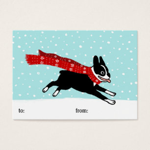 Boston Terrier porter Red Scarf Holiday étiquettes