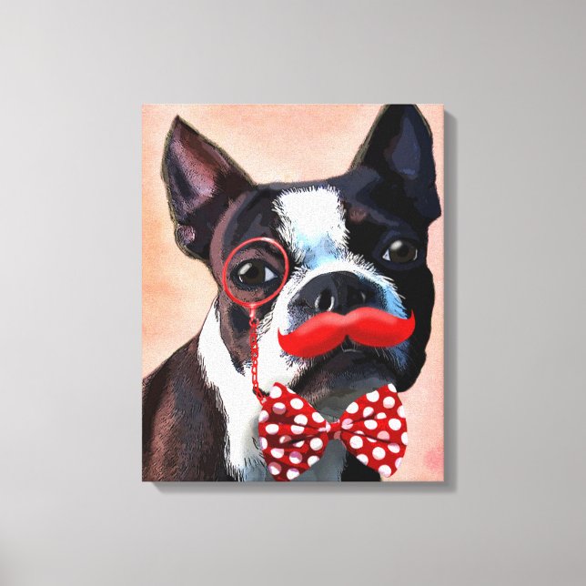 Boston Terrier Portrait mit Red Bow Krawatte Leinwanddruck (Vorderseite)