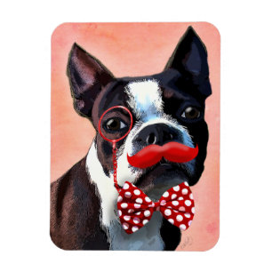 Boston-Terrier-Porträt mit roter Bogen Krawatte Magnet