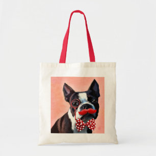 Boston-Terrier-Porträt mit roter Bogen Krawatte Tragetasche