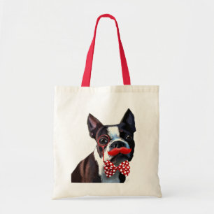 Boston-Terrier-Porträt mit roter Bogen Krawatte Tragetasche