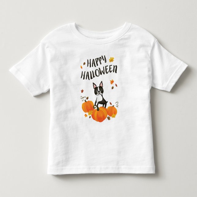 Boston Terrier Pumpkin Herbstlaubs Halloween Shirt (Vorderseite)