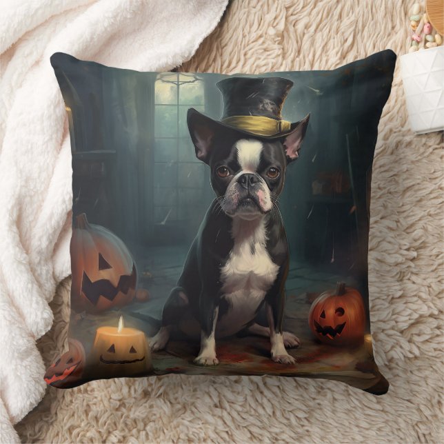 Boston Terrier Pumpkins Halloween Beängstigend Kissen (Decke)