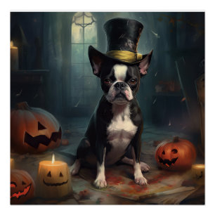Boston Terrier Pumpkins Halloween Beängstigend Poster