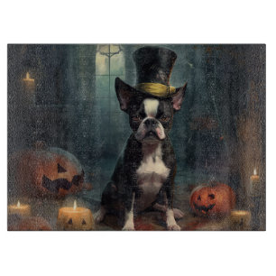 Boston Terrier Pumpkins Halloween Beängstigend Schneidebrett