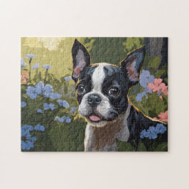 Boston Terrier Pup in Blume Field