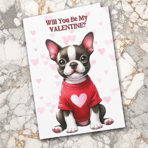 Boston Terrier Puppy in Sweater Valentine Feiertagskarte