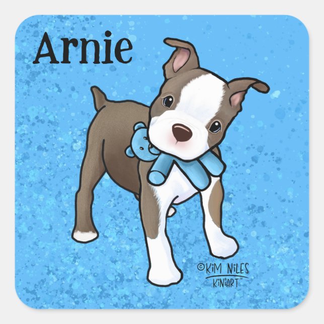 Boston Terrier Puppy Quadratischer Aufkleber (Vorderseite)