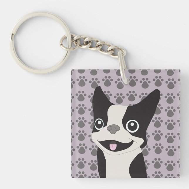 Boston Terrier, Purple lavender Schlüsselanhänger (Vorderseite)