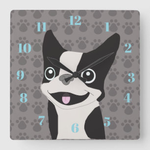 Boston Terrier Quadratische Wanduhr