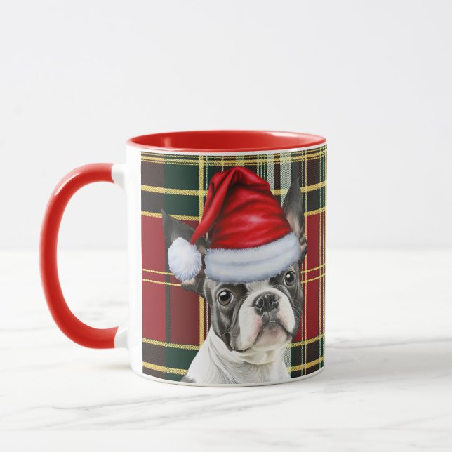 Boston Terrier Red Green Holiday Karierte Weihnach Tasse (Links)