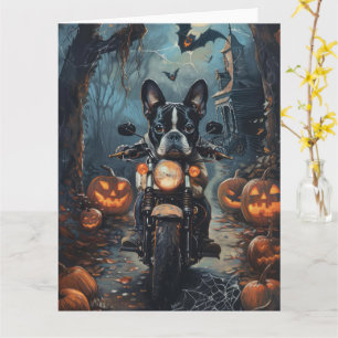 Boston Terrier Riding Motorrad Halloween Beängstig Karte