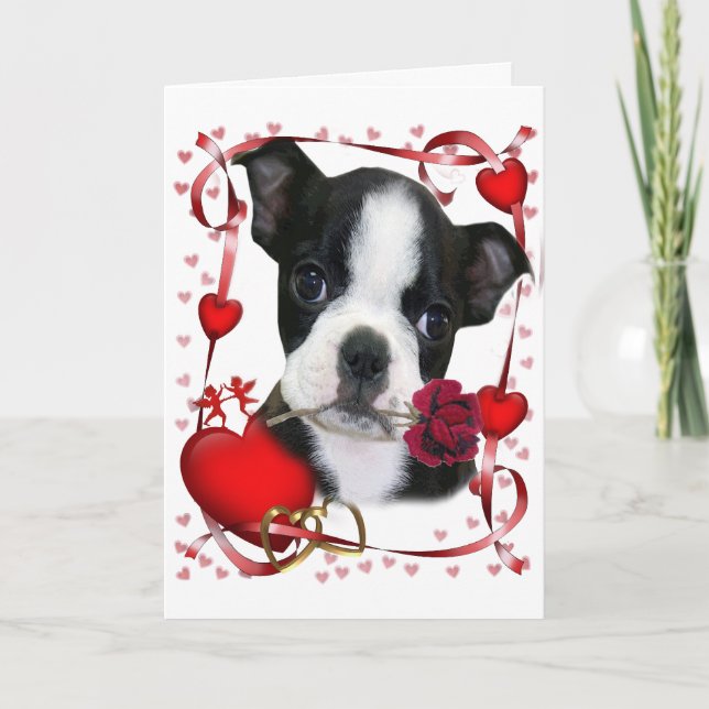 Boston-Terrier-Rose für Mutter Feiertagskarte (Vorderseite)