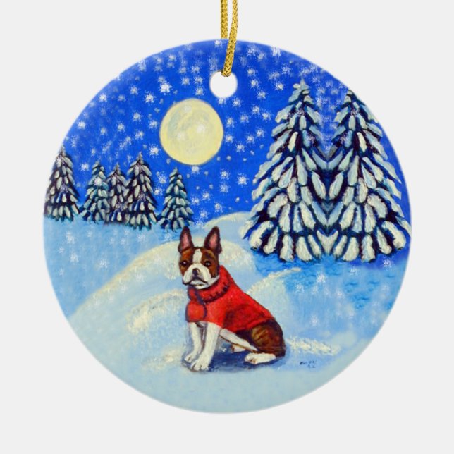 Boston Terrier Round Ornament (Vorne)