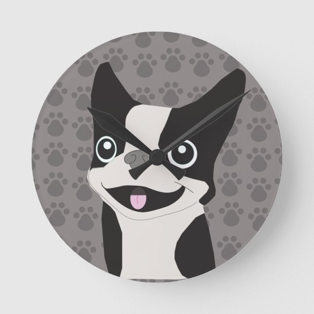 Boston Terrier Runde Wanduhr (Vorderseite)