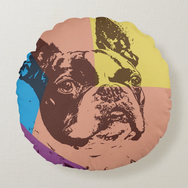 Boston Terrier Rundes Kissen (Vorderseite)