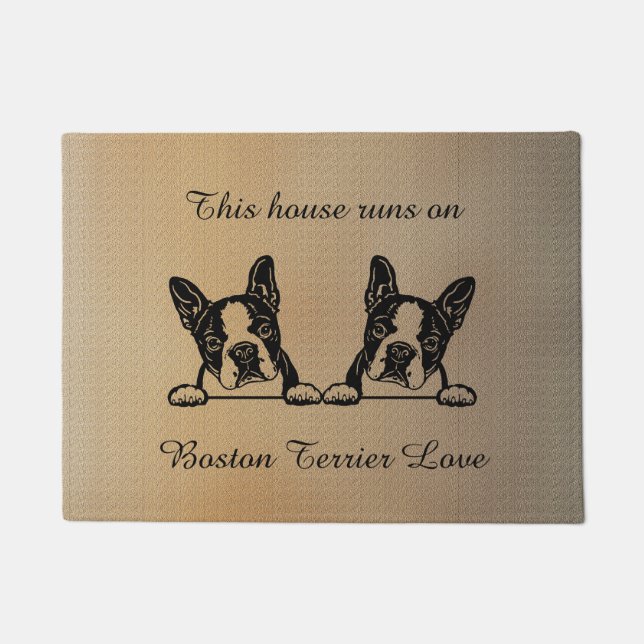 Boston Terrier Runs auf Liebe Fußmatte (Vorderseite)