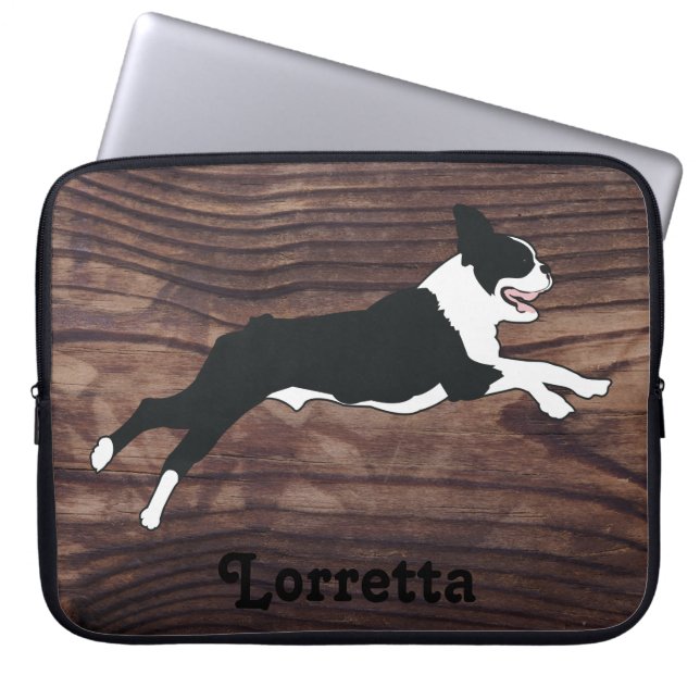 Boston Terrier Rustic Imitats Wood Personalisiert Laptopschutzhülle (Vorderseite)
