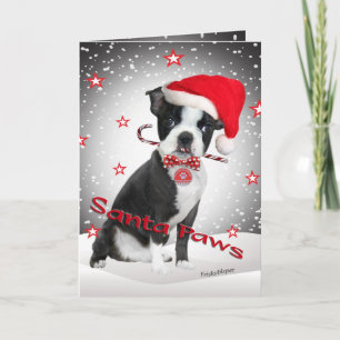 Boston Terrier Santa Paws Karten