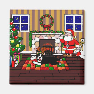 Boston Terrier & Santa Weihnachtszeit Cartoon 3 Magnet
