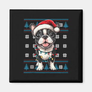 Boston Terrier Santa Xmas Tree Lights Bostie Ugly Magnet