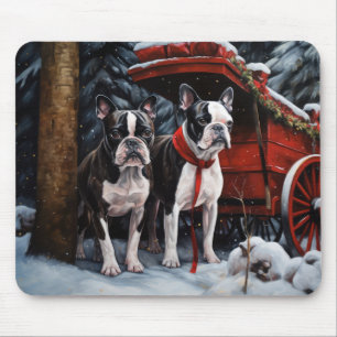 Boston Terrier Schnee-Schlitten Weihnachtsdekorati Mousepad