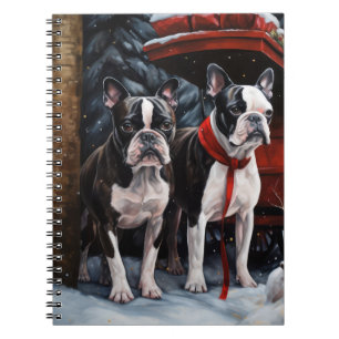 Boston Terrier Schnee-Schlitten Weihnachtsdekorati Notizblock