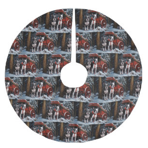 Boston Terrier Schnee-Schlitten Weihnachtsdekorati Polyester Weihnachtsbaumdecke