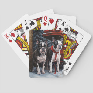 Boston Terrier Schnee-Schlitten Weihnachtsdekorati Spielkarten