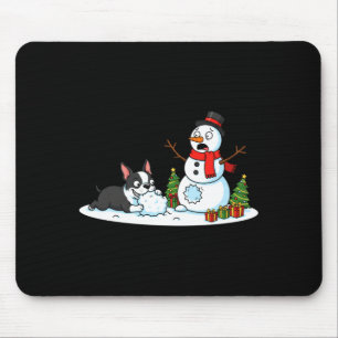 Boston Terrier Schneemann Weihnachtsbaum Xmas Dame Mousepad