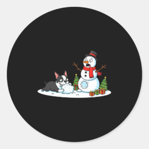 Boston Terrier Schneemann Weihnachtsbaum Xmas Dame Runder Aufkleber