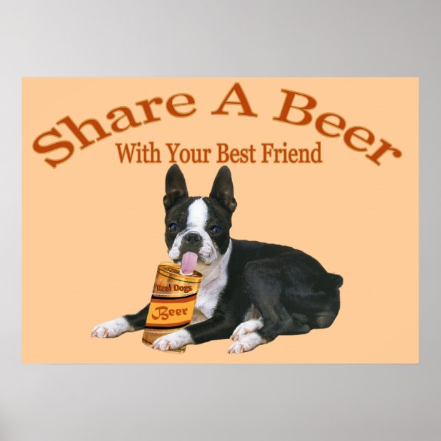 Boston Terrier Shares A Beer Poster (Vorne)