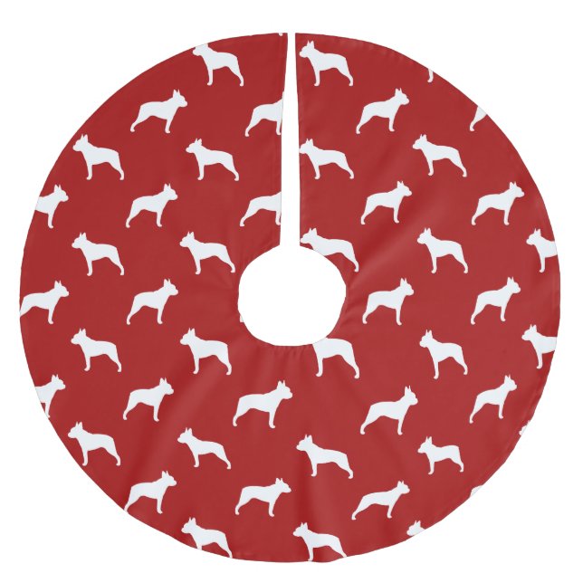 Boston-Terrier-Silhouette-Muster Polyester Weihnachtsbaumdecke (Vorderseite)