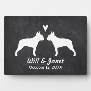 Boston Terrier Silhouetten mit Herz und Text Fotoplatte