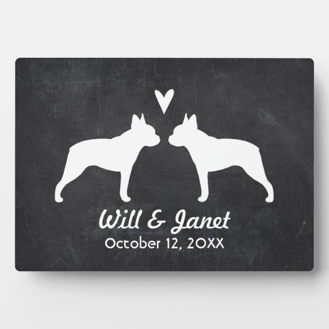 Boston Terrier Silhouetten mit Herz und Text Fotoplatte (Vorderseite)