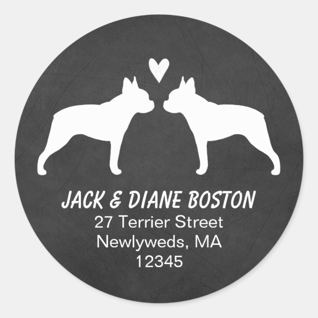 Boston Terrier Silhouetten Rücksendeadresse Runder Aufkleber (Vorderseite)