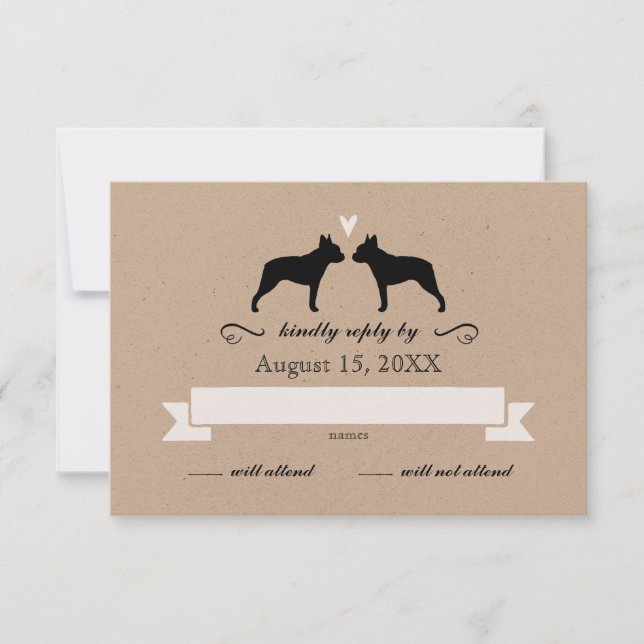 Boston Terrier Silhouetten Wedding RSVP (Vorderseite)