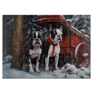 Boston Terrier Snowy Sleigh Weihnachtsdekor Schneidebrett
