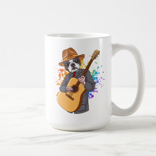 Boston Terrier spielt akustische Gitarrencoffee Ta Kaffeetasse (Rechts)