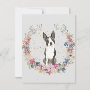 Boston Terrier Spring Flowers Monogram Mitteilungskarte