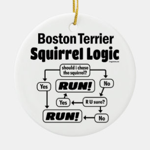 Boston Terrier Squirrel Logic Keramik Ornament