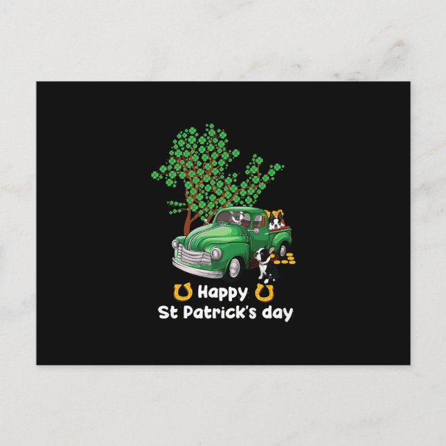 Boston Terrier st Patricks Truck Kleeblatt Ankündigungspostkarte (Vorderseite)