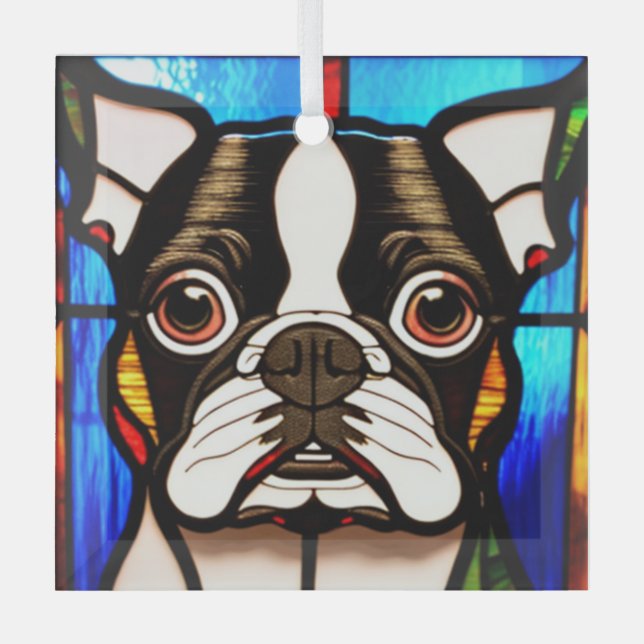 Boston Terrier "Stains Glass" Ornament Aus Glas (Vorderseite)