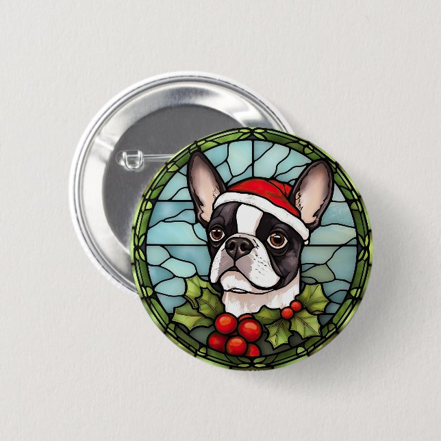 Boston Terrier Stected Glass Christmas Button (Vorne & Hinten)