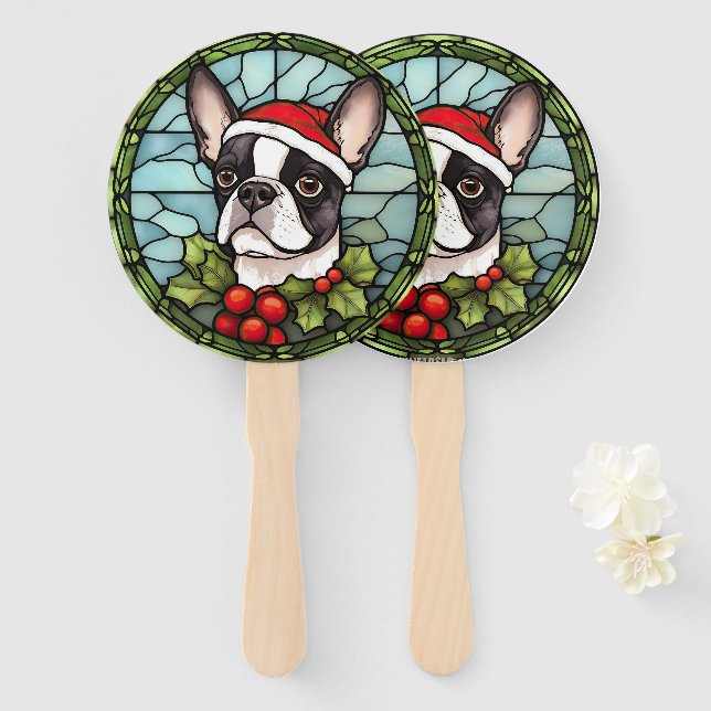 Boston Terrier Stected Glass Christmas Fächer (Vorne und Hinten)