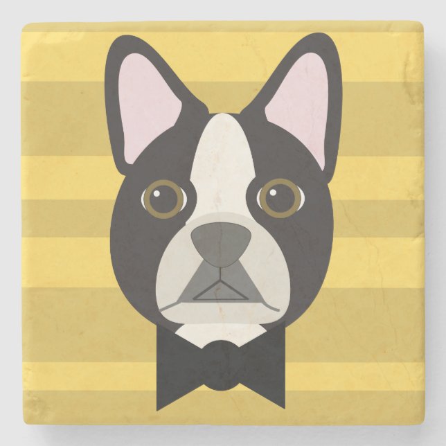 Boston Terrier Steinuntersetzer (Vorderseite)